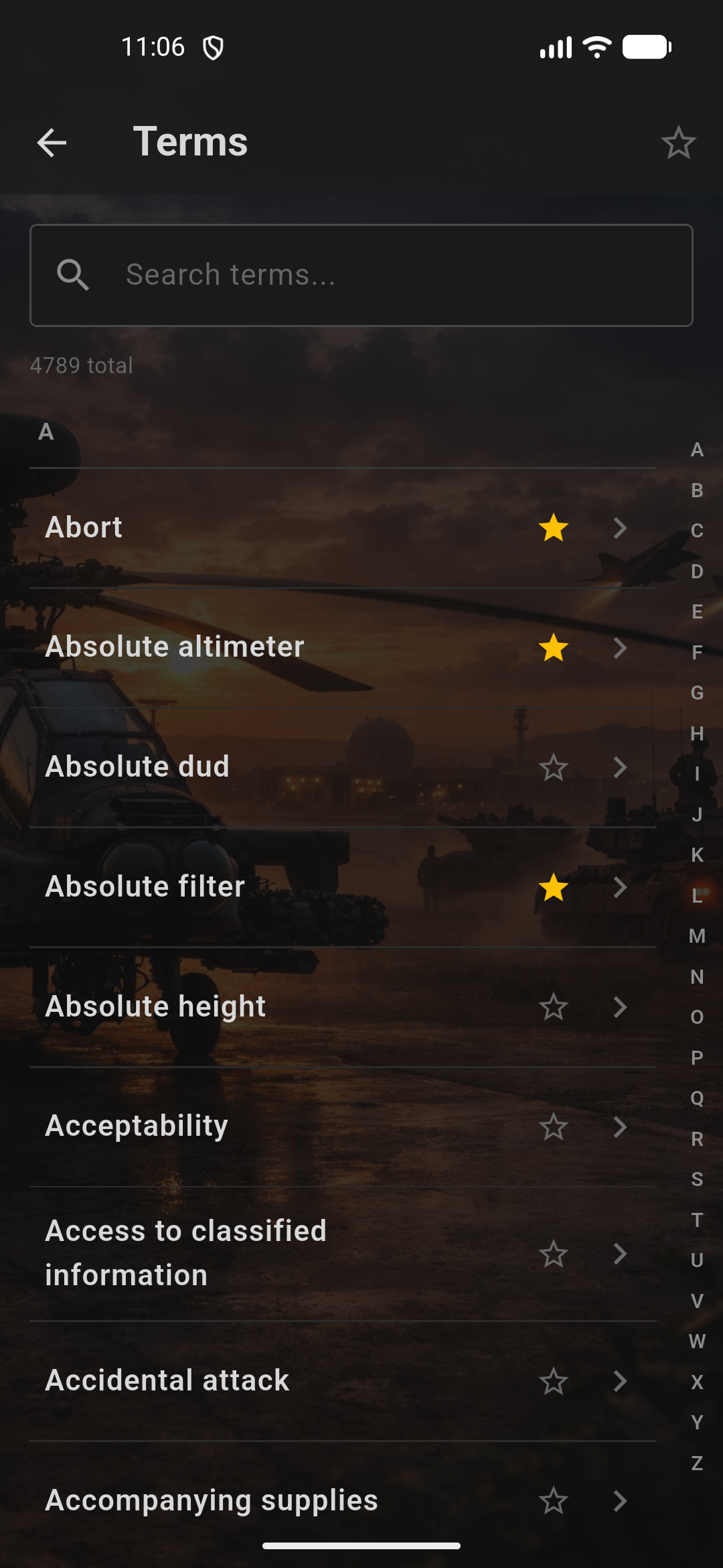 Term List screen